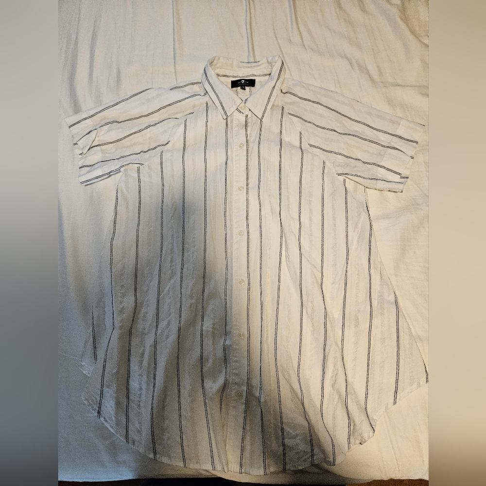 7 for All Mankind Womens Shirt Size XS White Stripe Button Top